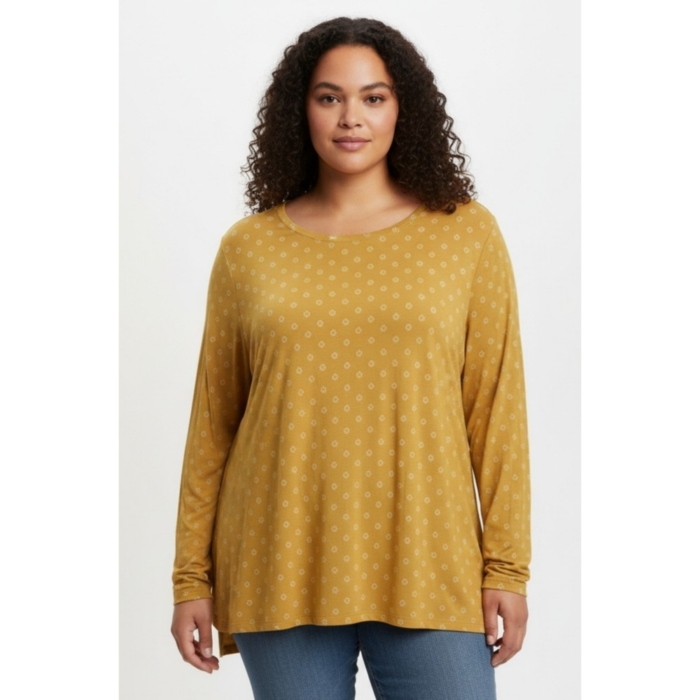 Old Navy Luxe High Low Printed Top Yellow Size XXL